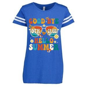 Retro Groovy Goodbye 9th Grade Graduation Hello Summer Funny Gift Enza Ladies Jersey Football T-Shirt