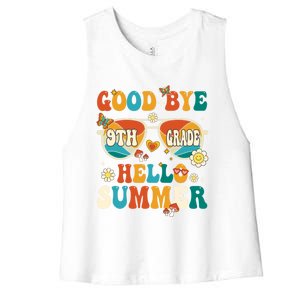 Retro Groovy Goodbye 9th Grade Graduation Hello Summer Funny Gift Women's Racerback Cropped Tank