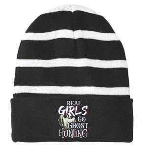 Real Go Ghost Hunting Paranormal Halloween Activity Striped Beanie with Solid Band