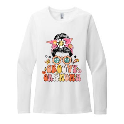 Retro Groovy Grandma Messy Bun  Hippie Family Matching Womens CVC Long Sleeve Shirt