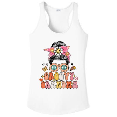 Retro Groovy Grandma Messy Bun  Hippie Family Matching Ladies PosiCharge Competitor Racerback Tank