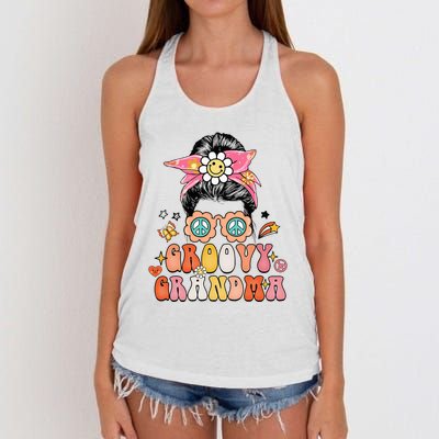 Retro Groovy Grandma Messy Bun  Hippie Family Matching Women's Knotted Racerback Tank