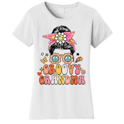 Retro Groovy Grandma Messy Bun  Hippie Family Matching Women's T-Shirt