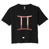 Rose Gold Gemini Twins Symbol Zodiac Star Sign Women's Crop Top Tee