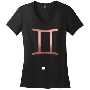 Rose Gold Gemini Twins Symbol Zodiac Star Sign Women's V-Neck T-Shirt