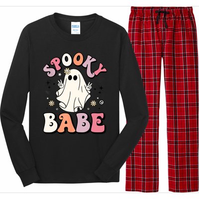 Retro Groovy Ghost Boo Stay Spooky Babe Halloween Costume Gift Long Sleeve Pajama Set