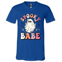 Retro Groovy Ghost Boo Stay Spooky Babe Halloween Costume Gift V-Neck T-Shirt