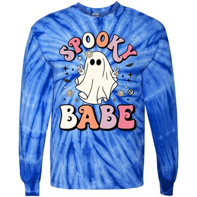 Retro Groovy Ghost Boo Stay Spooky Babe Halloween Costume Gift Tie-Dye Long Sleeve Shirt