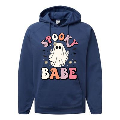 Retro Groovy Ghost Boo Stay Spooky Babe Halloween Costume Gift Performance Fleece Hoodie