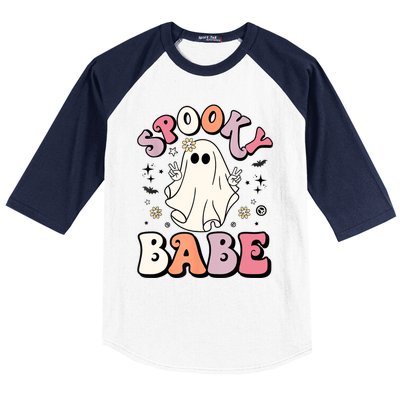 Retro Groovy Ghost Boo Stay Spooky Babe Halloween Costume Gift Baseball Sleeve Shirt