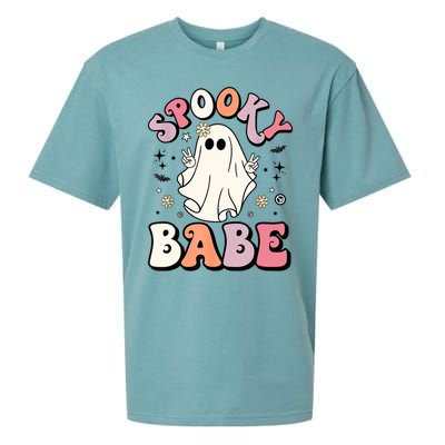 Retro Groovy Ghost Boo Stay Spooky Babe Halloween Costume Gift Sueded Cloud Jersey T-Shirt