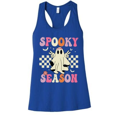 Retro Groovy Ghost Spooky Season Ghost Boo Halloween Costume Cute Gift Women's Racerback Tank