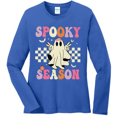 Retro Groovy Ghost Spooky Season Ghost Boo Halloween Costume Cute Gift Ladies Long Sleeve Shirt