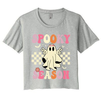 Retro Groovy Ghost Spooky Season Ghost Boo Halloween Costume Cute Gift Women's Crop Top Tee