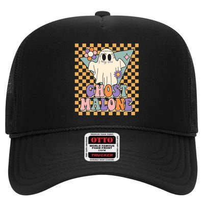 Retro Groovy Ghost Malone Funny Cute For Halloween Costume High Crown Mesh Back Trucker Hat