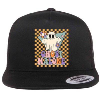 Retro Groovy Ghost Malone Funny Cute For Halloween Costume Flat Bill Trucker Hat