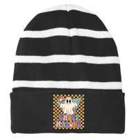 Retro Groovy Ghost Malone Funny Cute For Halloween Costume Striped Beanie with Solid Band