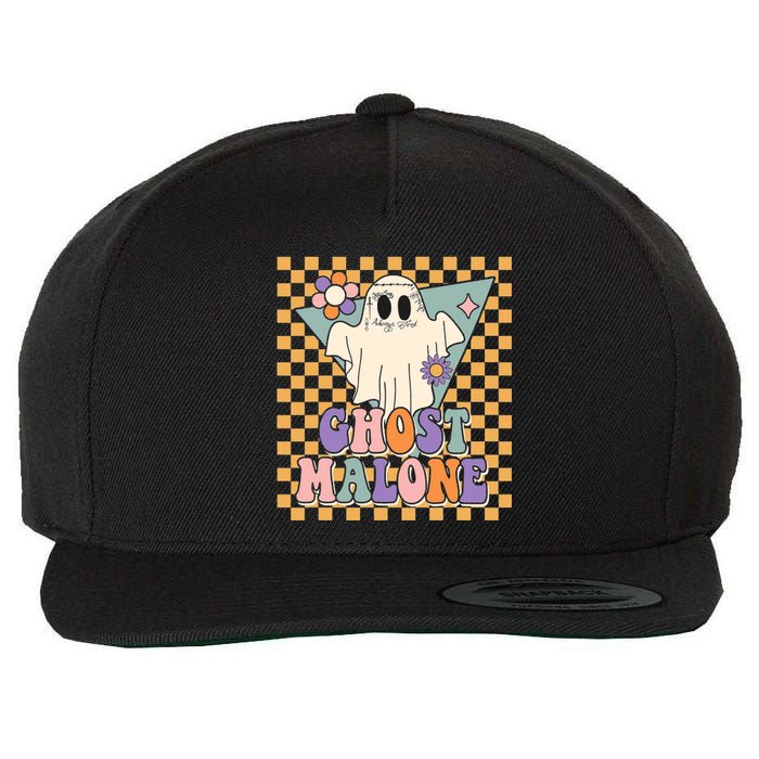 Retro Groovy Ghost Malone Funny Cute For Halloween Costume Wool Snapback Cap