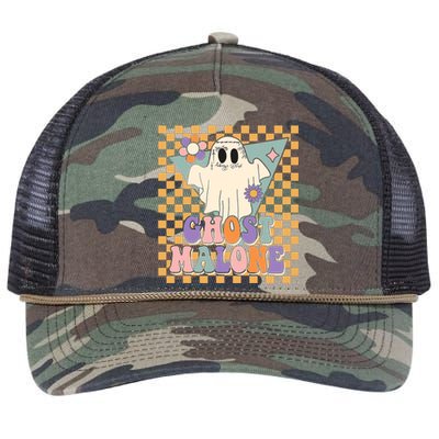 Retro Groovy Ghost Malone Funny Cute For Halloween Costume Retro Rope Trucker Hat Cap