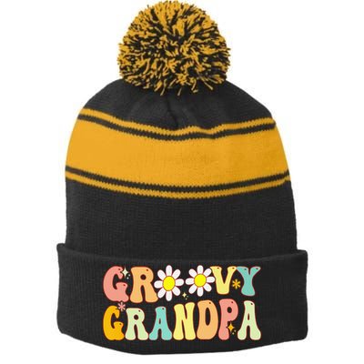 Retro Groovy Grandpa Birthday Matching Family Father's Day Stripe Pom Pom Beanie