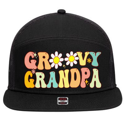 Retro Groovy Grandpa Birthday Matching Family Father's Day 7 Panel Mesh Trucker Snapback Hat
