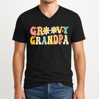 Retro Groovy Grandpa Birthday Matching Family Father's Day V-Neck T-Shirt