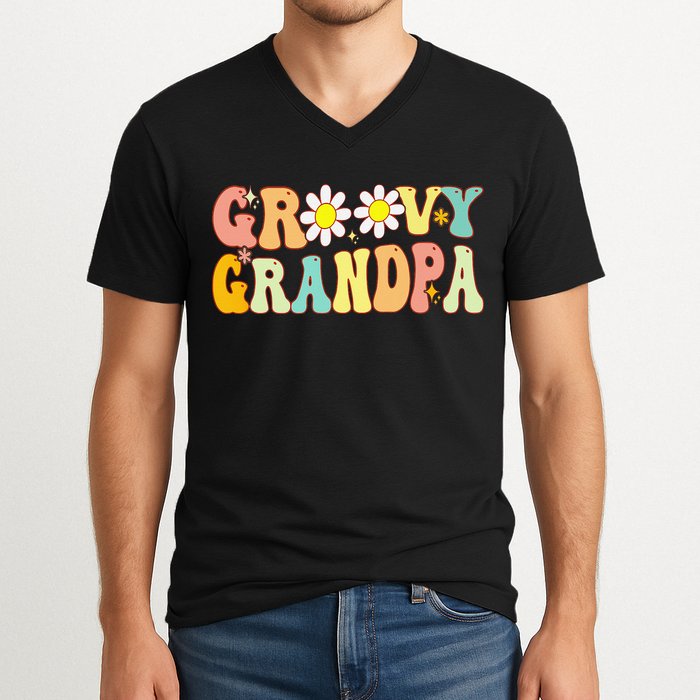 Retro Groovy Grandpa Birthday Matching Family Father's Day V-Neck T-Shirt