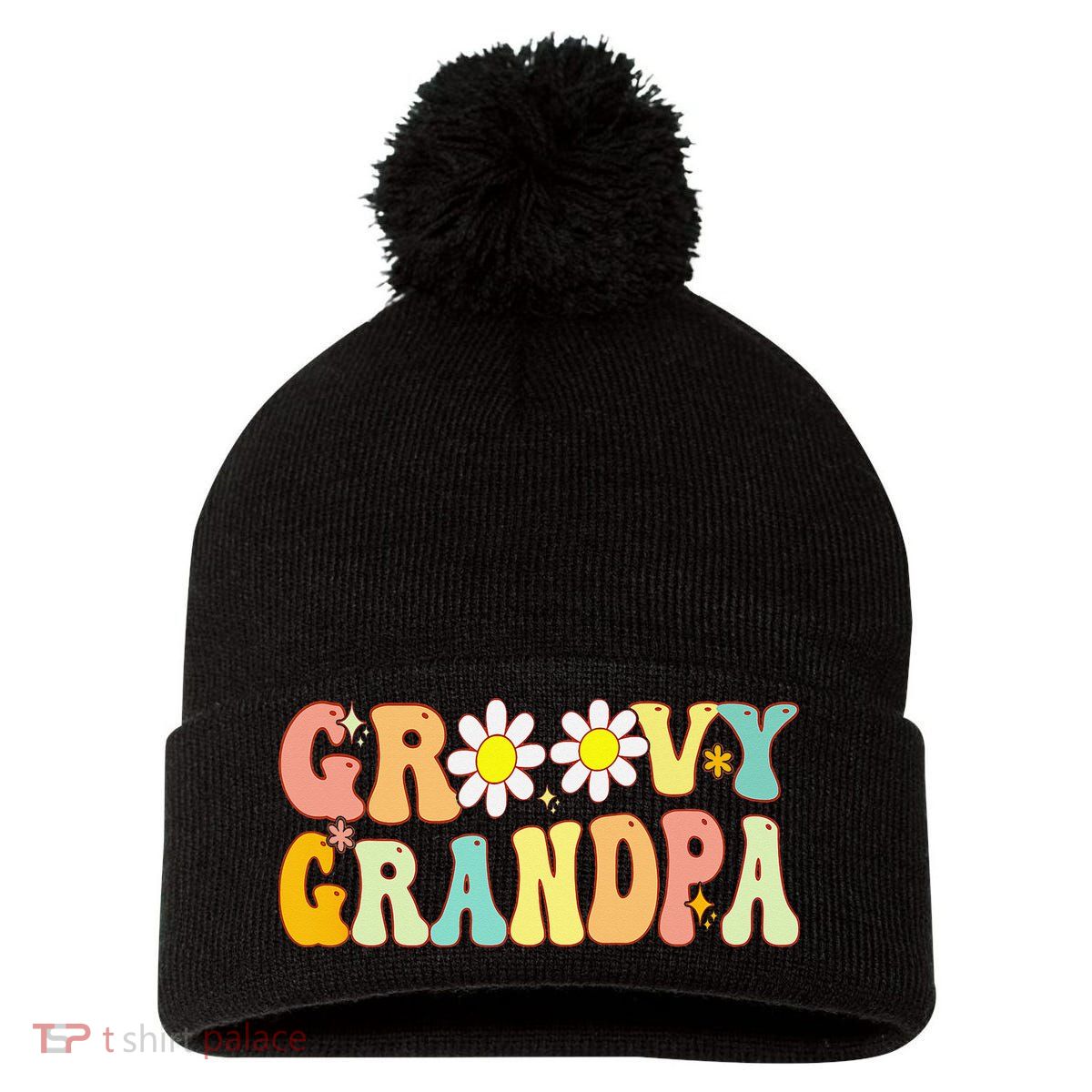 Retro Groovy Grandpa Birthday Matching Family Father's Day Pom Pom 12in Knit Beanie