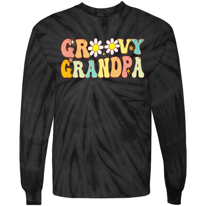 Retro Groovy Grandpa Birthday Matching Family Father's Day Tie-Dye Long Sleeve Shirt