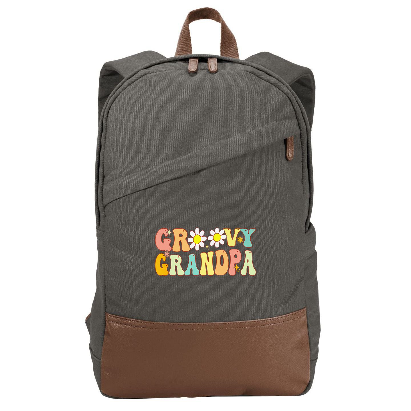 Retro Groovy Grandpa Birthday Matching Family Father's Day Cotton Canvas Backpack