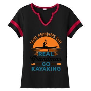 Real Grandmas Go Kayaking Yak Kayak Canoe Kayaker Ladies Halftime Notch Neck Tee