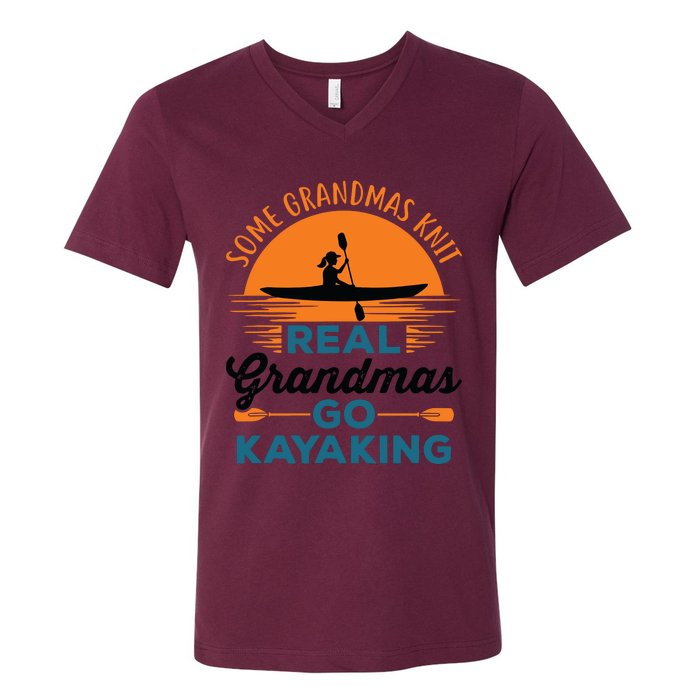 Real Grandmas Go Kayaking Yak Kayak Canoe Kayaker V-Neck T-Shirt