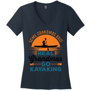 Real Grandmas Go Kayaking Yak Kayak Canoe Kayaker Women's V-Neck T-Shirt