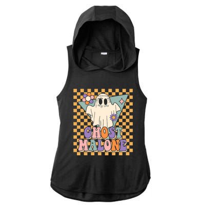 Retro Groovy Ghost Malone Funny Cute For Halloween Costume Ladies PosiCharge Tri-Blend Wicking Draft Hoodie Tank