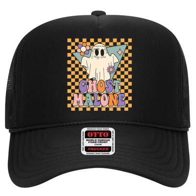 Retro Groovy Ghost Malone Funny Cute For Halloween Costume High Crown Mesh Back Trucker Hat