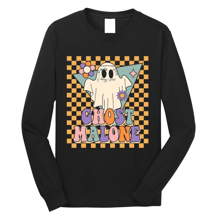 Retro Groovy Ghost Malone Funny Cute For Halloween Costume Long Sleeve Shirt