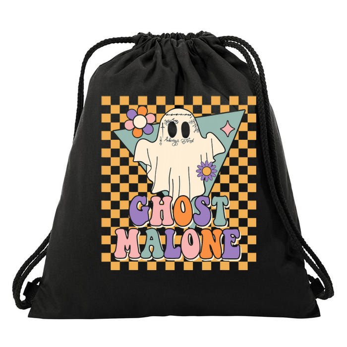 Retro Groovy Ghost Malone Funny Cute For Halloween Costume Drawstring Bag