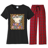 Retro Groovy Ghost Malone Funny Cute For Halloween Costume Women's Flannel Pajama Set