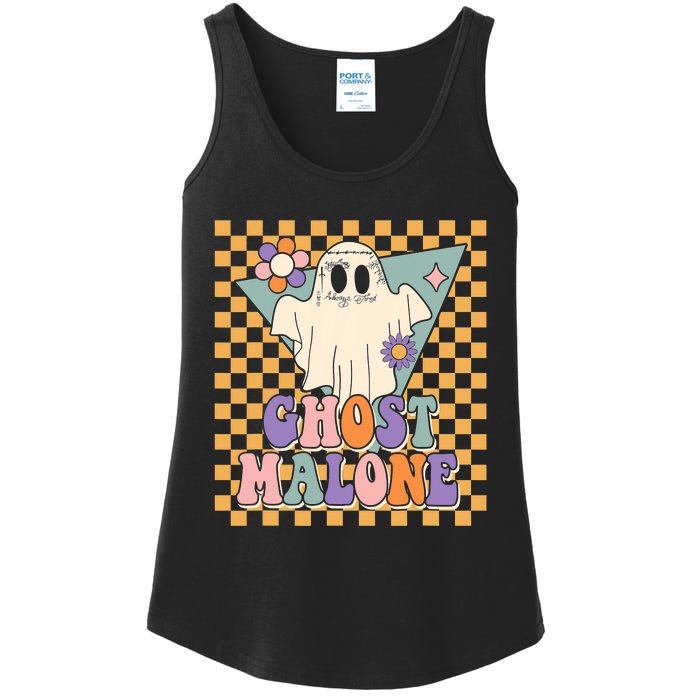 Retro Groovy Ghost Malone Funny Cute For Halloween Costume Ladies Essential Tank