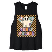 Retro Groovy Ghost Malone Funny Cute For Halloween Costume Women's Racerback Cropped Tank