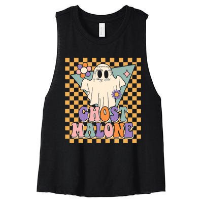 Retro Groovy Ghost Malone Funny Cute For Halloween Costume Women's Racerback Cropped Tank