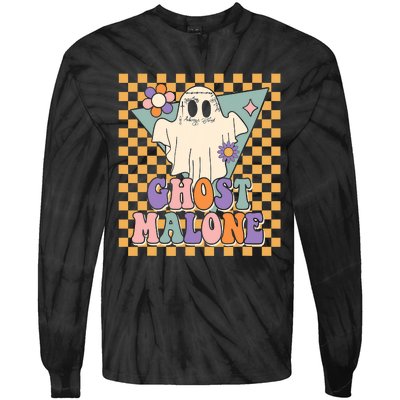 Retro Groovy Ghost Malone Funny Cute For Halloween Costume Tie-Dye Long Sleeve Shirt