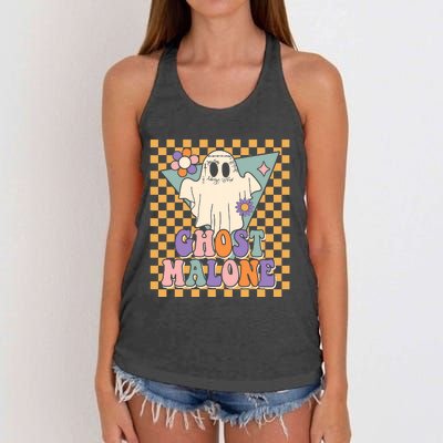 Retro Groovy Ghost Malone Funny Cute For Halloween Costume Women's Knotted Racerback Tank