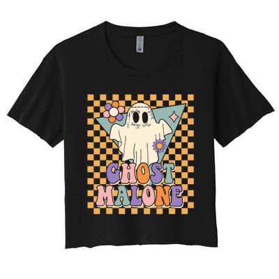 Retro Groovy Ghost Malone Funny Cute For Halloween Costume Women's Crop Top Tee