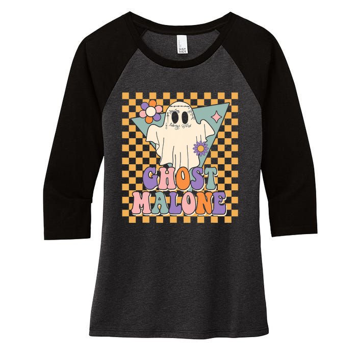 Retro Groovy Ghost Malone Funny Cute For Halloween Costume Women's Tri-Blend 3/4-Sleeve Raglan Shirt