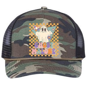 Retro Groovy Ghost Malone Funny Cute For Halloween Costume Retro Rope Trucker Hat Cap