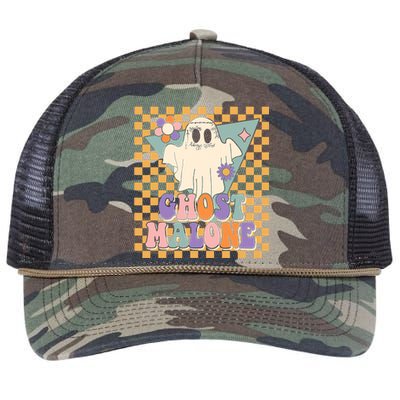 Retro Groovy Ghost Malone Funny Cute For Halloween Costume Retro Rope Trucker Hat Cap