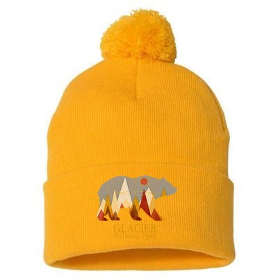 Retro Glacier Grizzly Bear Gift National Park Gift Pom Pom 12in Knit Beanie
