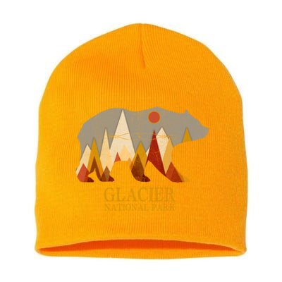 Retro Glacier Grizzly Bear Gift National Park Gift Short Acrylic Beanie