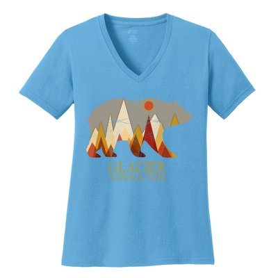 Retro Glacier Grizzly Bear Gift National Park Gift Women's V-Neck T-Shirt